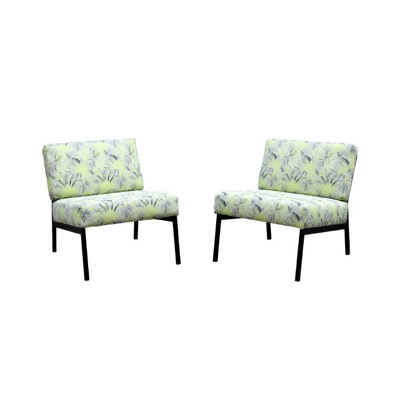 Pair of armchairs with tropical pattern - 1950s