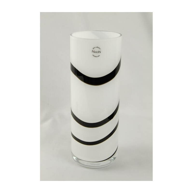 Vintage black and white Murano glass vase by Carlo Nason