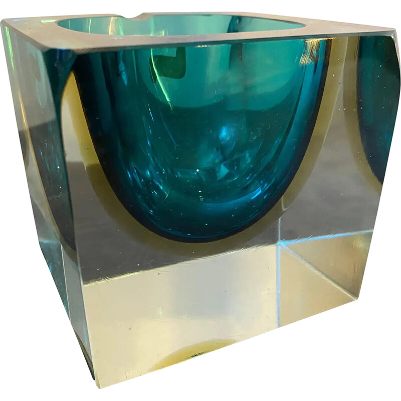 Vierkante Sommerso Murano glazen asbak van Mandruzzato, 1970.