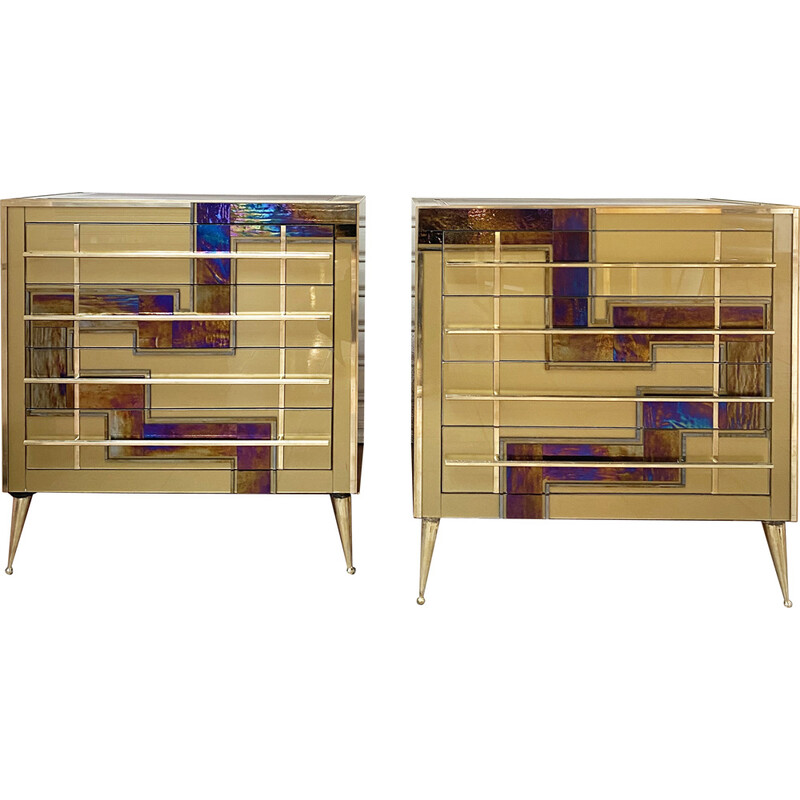 Pair of vintage golden chests of drawers, 1970-1980