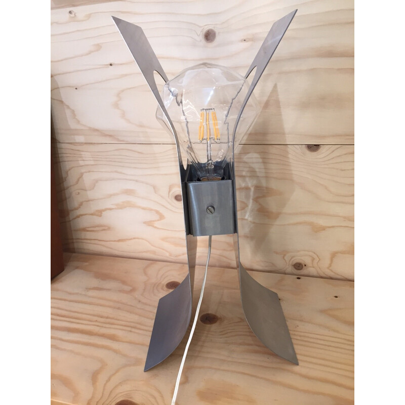 Silvered stainless steel table lamp, François MONNET - 1970s