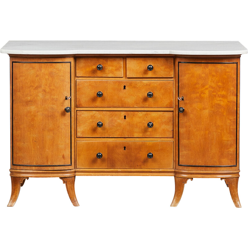 Vintage cherry wood chest of drawers with marble top, 1920s