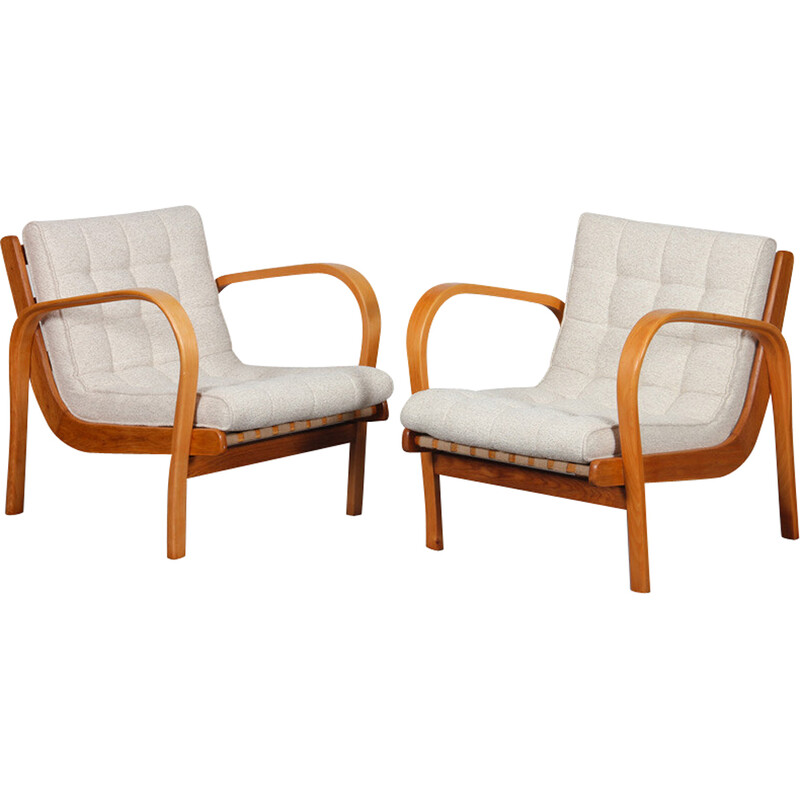 Pair of vintage armchairs by Kropacek and Kozelka for Interier Praha, 1944