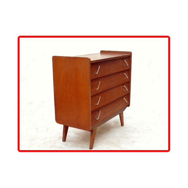 Solid wood chest of drawers with compas feet - 1960s