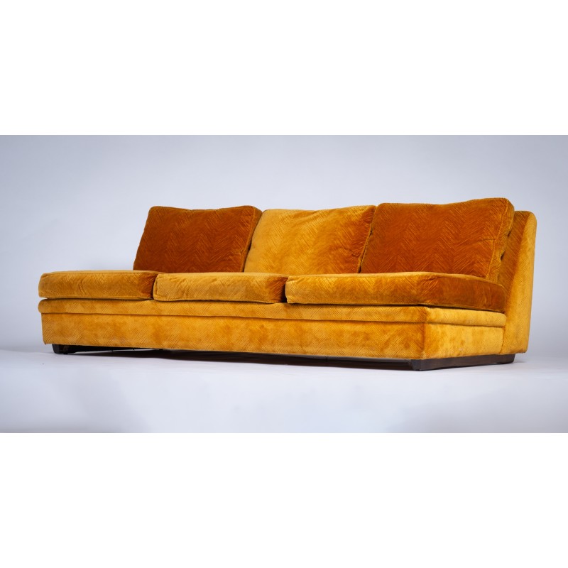 Vintage sofa in curry-yellow velvet, 1970s