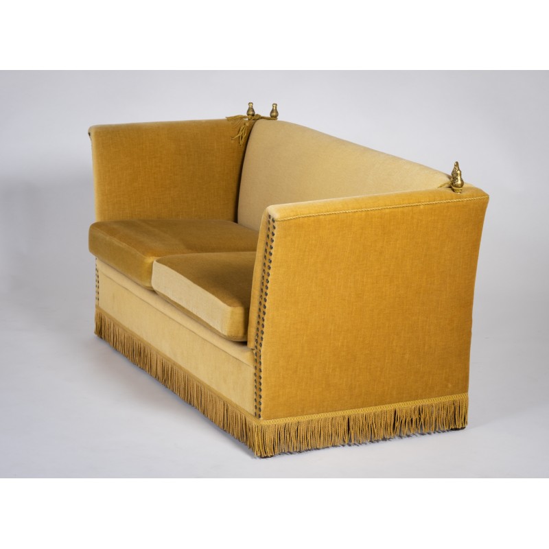 Sofá y sillón daneses vintage de terciopelo amarillo Knole, años 50