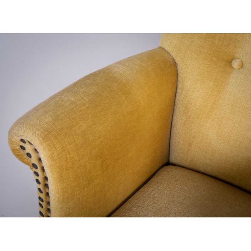 Dänisches Sofa und Sessel aus gelbem Samt von Knole, 1950er Jahre