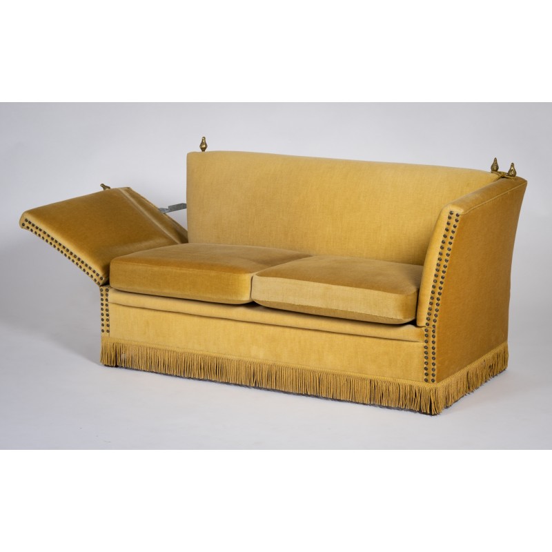 Deense vintage geel fluwelen Knole bank en fauteuil, jaren 1950