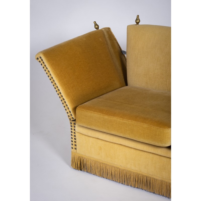 Deense vintage geel fluwelen Knole bank en fauteuil, jaren 1950