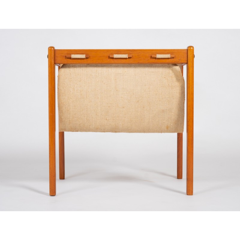 Mid-century magazine rack in teak with canvas by Brdr. Furbo for Spøttrup, Denmark 1960s