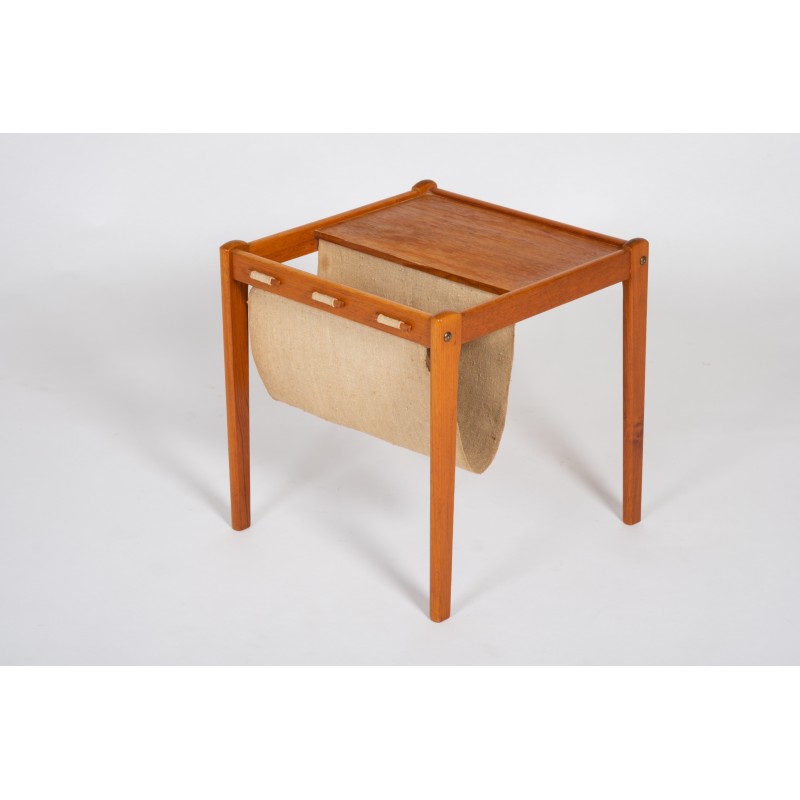 Mid-century magazine rack in teak with canvas by Brdr. Furbo for Spøttrup, Denmark 1960s