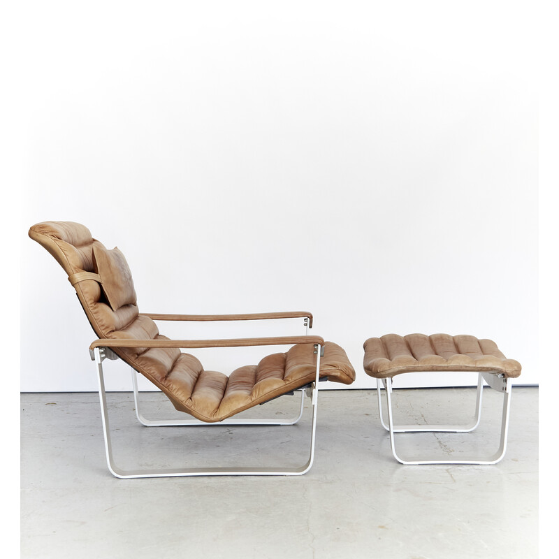 Mid-centery Pulkka armchair and ottoman by Ilmari Lappalainen for Asko, 1960