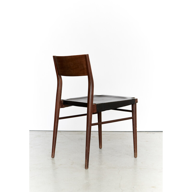 Set of 3 vintage chairs model 351/3 in teak and black leather by Georg Leowald for Wilkhahn, 1955s