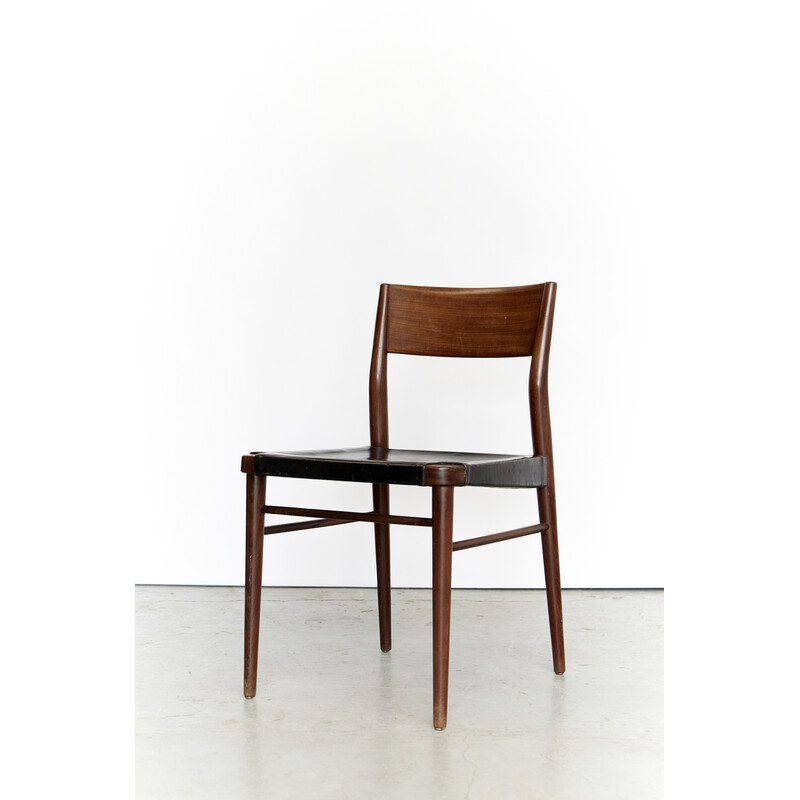 Set of 3 vintage chairs model 351/3 in teak and black leather by Georg Leowald for Wilkhahn, 1955s