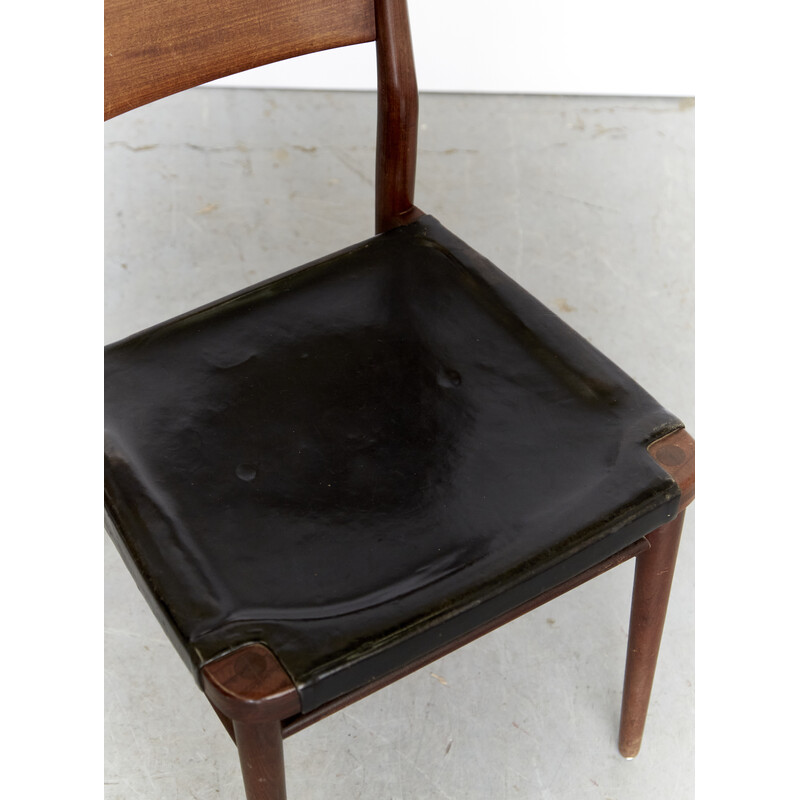Juego de 3 sillas vintage modelo 351/3 en teca y cuero negro de Georg Leowald para Wilkhahn, años 1955