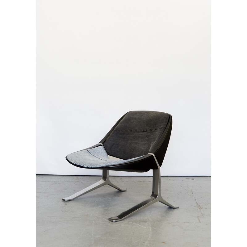 Paar vintage aluminium en denim fauteuils van Knut Hesterberg voor Selectform, Duitsland 1970