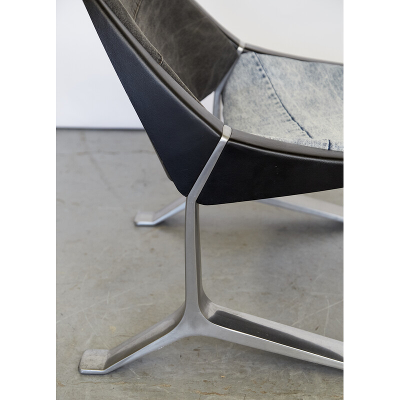 Pair of vintage aluminum and denim armchairs by Knut Hesterberg for Selectform, Germany 1970s