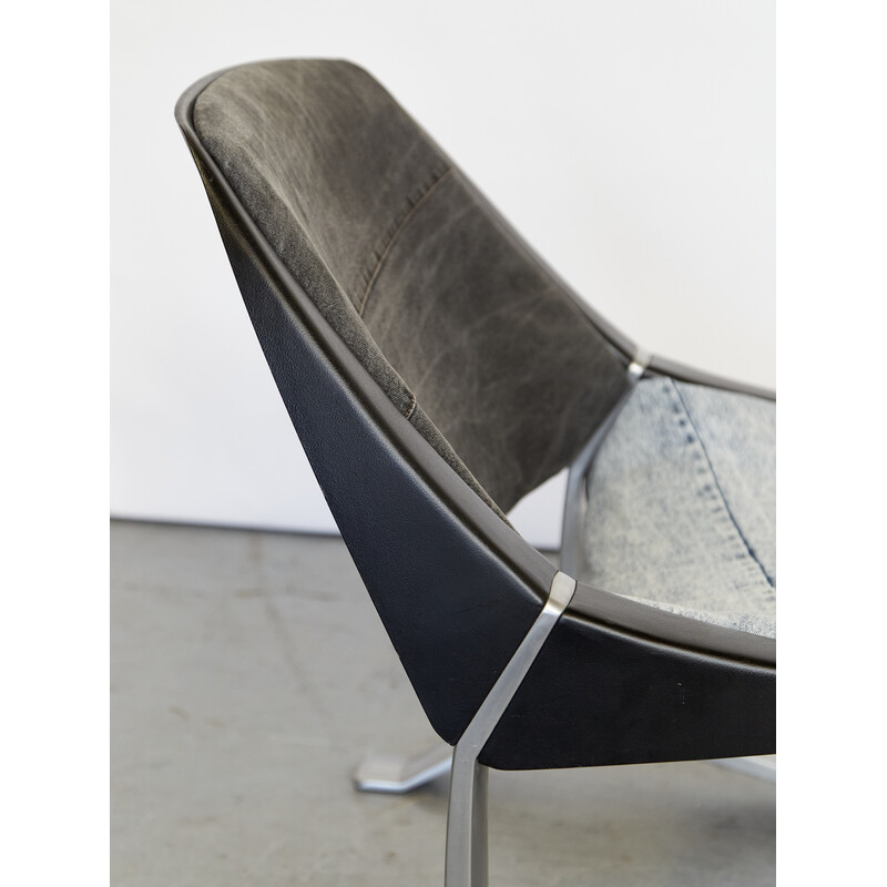 Pair of vintage aluminum and denim armchairs by Knut Hesterberg for Selectform, Germany 1970s