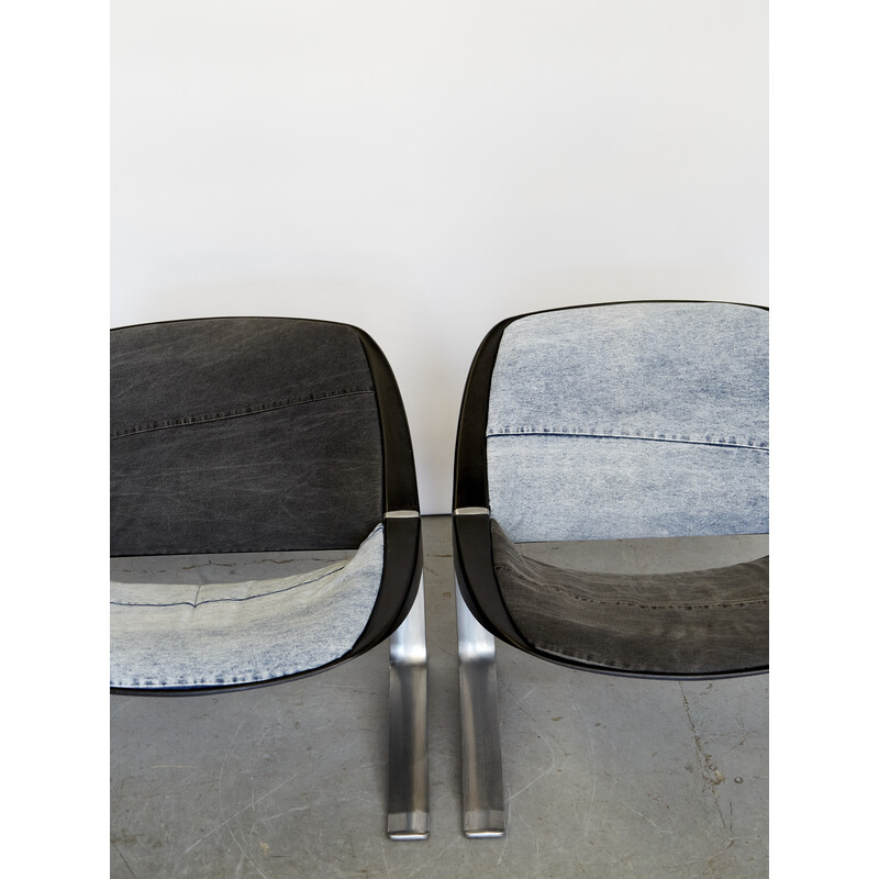 Paar vintage aluminium en denim fauteuils van Knut Hesterberg voor Selectform, Duitsland 1970
