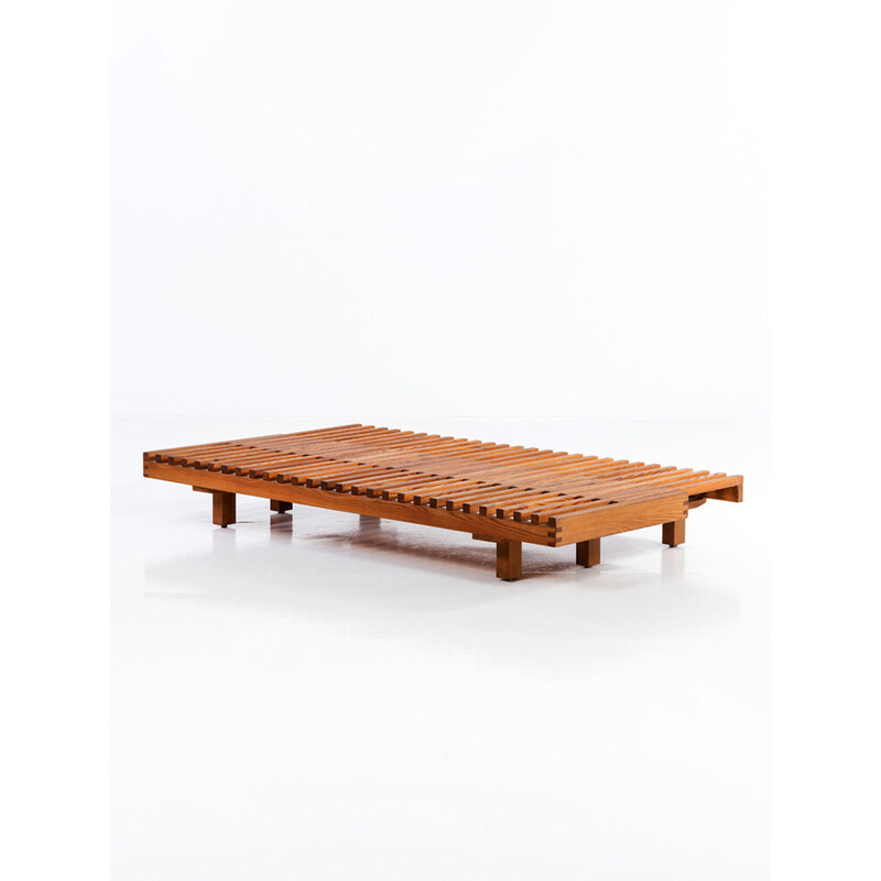 Vintage L07 elmwood bench by Pierre Chapo, 1971s