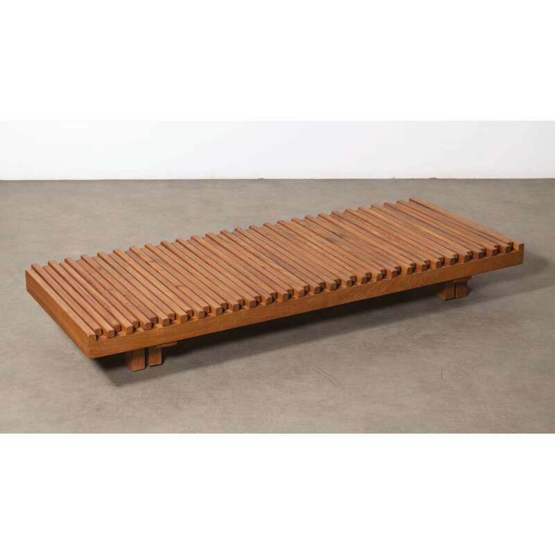 Vintage L07 elmwood bench by Pierre Chapo, 1971s