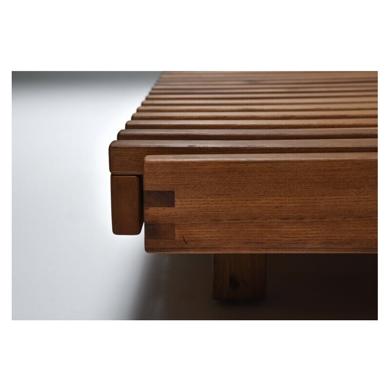 Vintage L07 elmwood bench by Pierre Chapo, 1971s