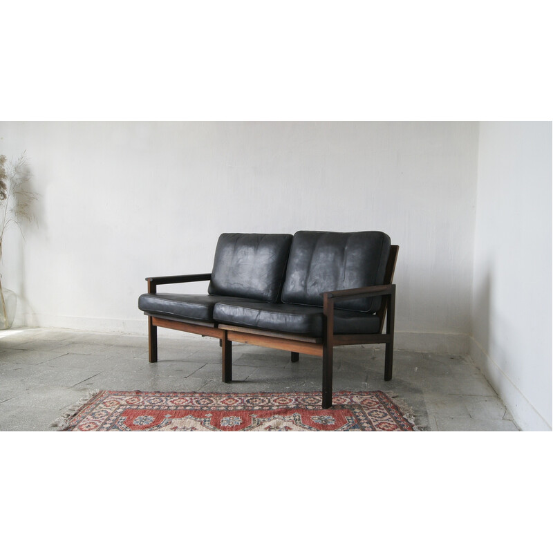 Vintage Capella sofa in rosewood and leather by Illum Wikkelsø for Niels Eilersen, 1960
