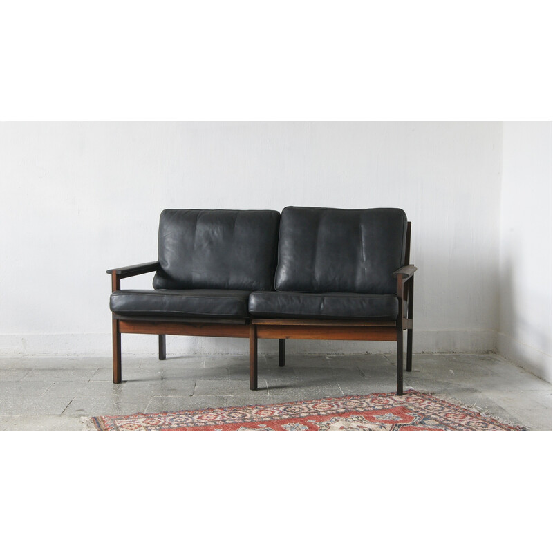 Vintage Capella sofa in rosewood and leather by Illum Wikkelsø for Niels Eilersen, 1960