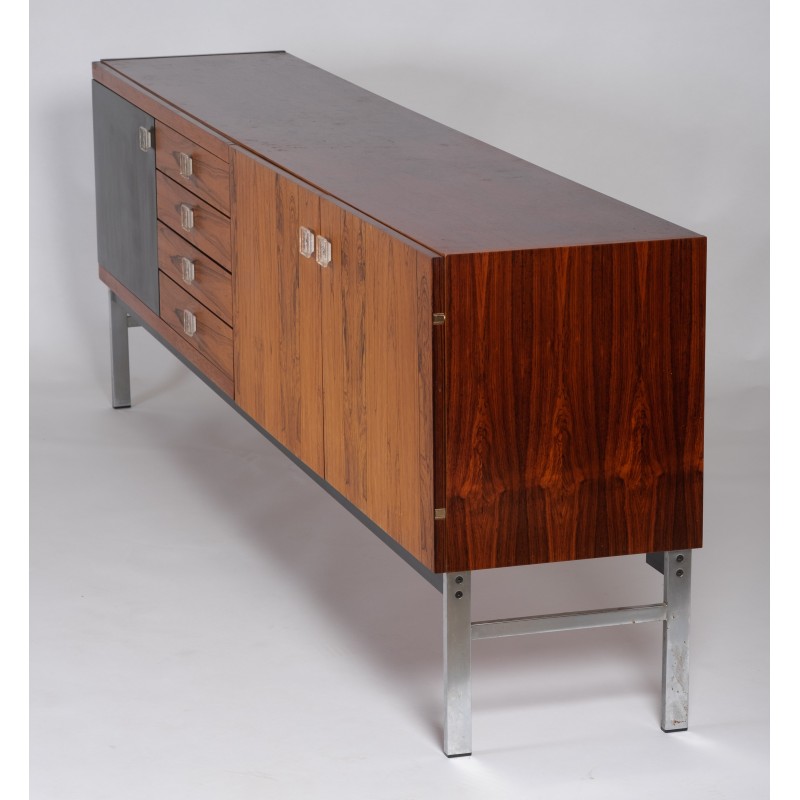 Vintage rosewood and chrome-plated metal lowboard by Fristho Franeker, Netherlands 1960s