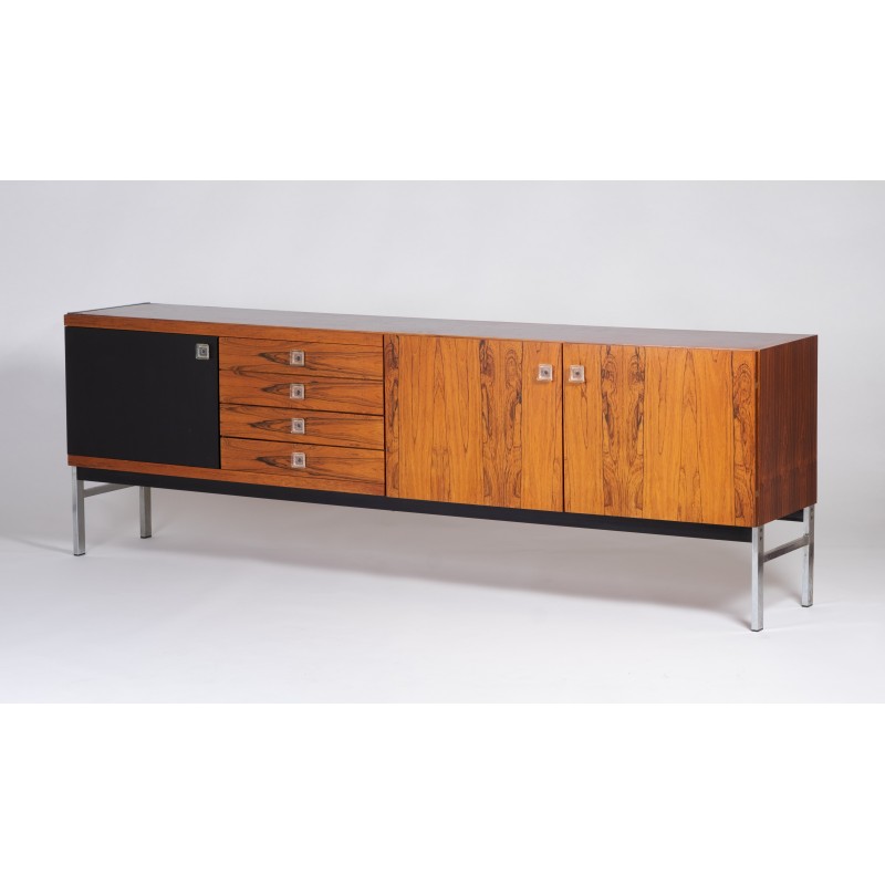 Vintage rosewood and chrome-plated metal lowboard by Fristho Franeker, Netherlands 1960s