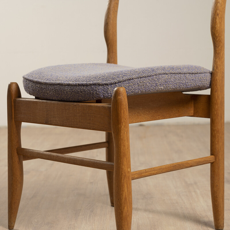 Pair of vintage oakwood and wool chairs by Guillerme and Chambron, 1960s