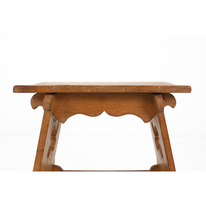 Brutalist vintage wooden stool, Belgium 1940s