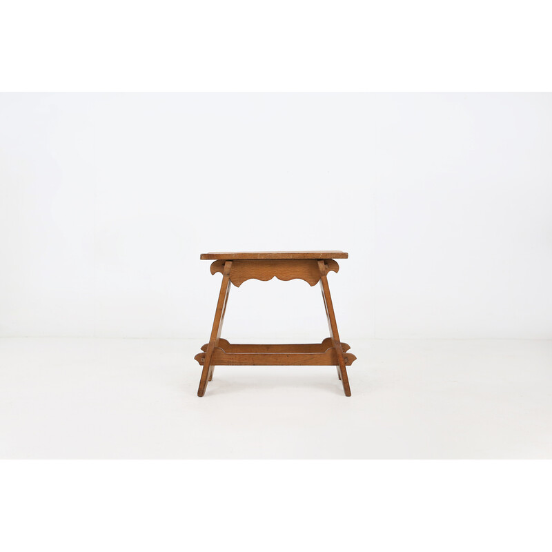 Brutalist vintage wooden stool, Belgium 1940s