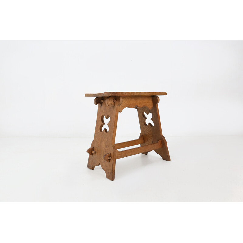 Brutalist vintage wooden stool, Belgium 1940s