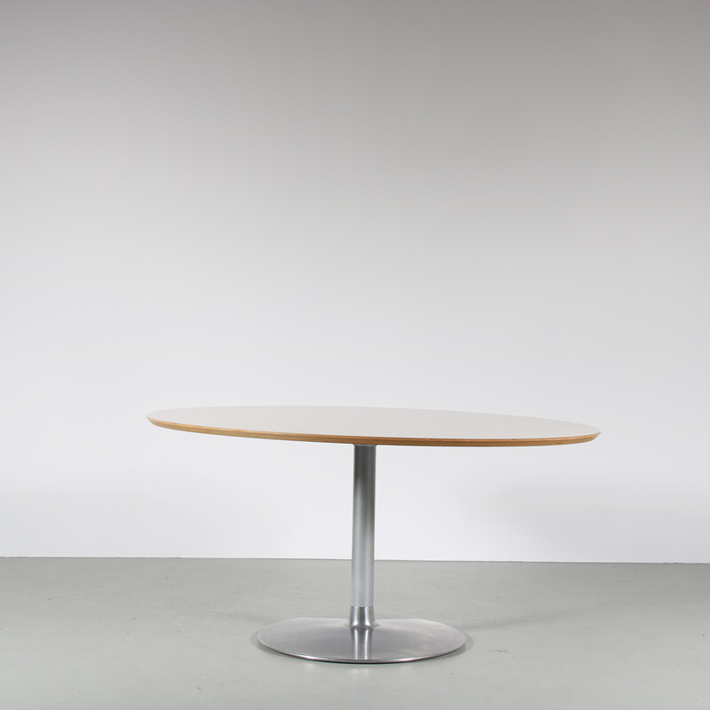 Vintage dining table in chromed metal and laminated wood by Pierre Paulin for Artifort, Netherlands 2003s