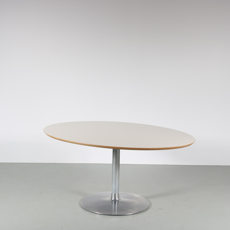 Vintage dining table in chromed metal and laminated wood by Pierre Paulin for Artifort, Netherlands 2003s