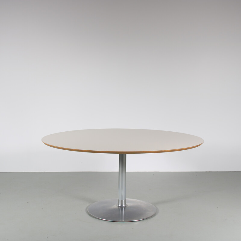 Vintage dining table in chromed metal and laminated wood by Pierre Paulin for Artifort, Netherlands 2003s