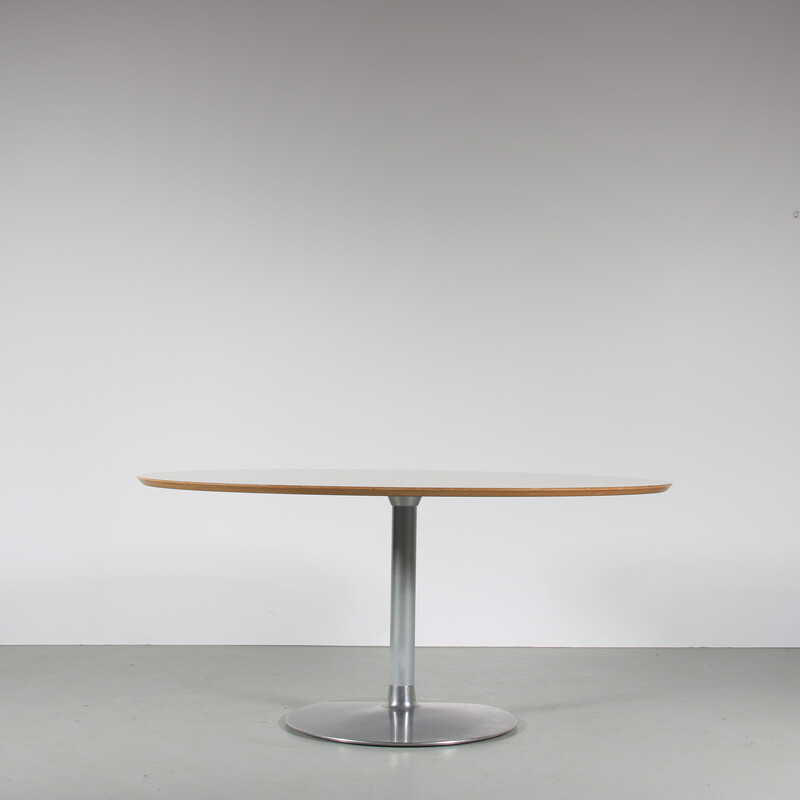 Vintage dining table in chromed metal and laminated wood by Pierre Paulin for Artifort, Netherlands 2003s