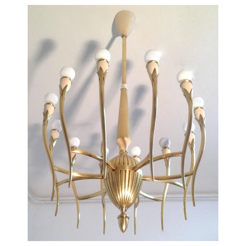 Big brass italian Mid-Century Chandelier - 1950s