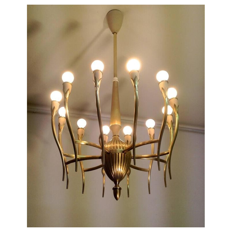 Big brass italian Mid-Century Chandelier - 1950s