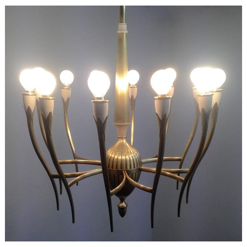 Big brass italian Mid-Century Chandelier - 1950s