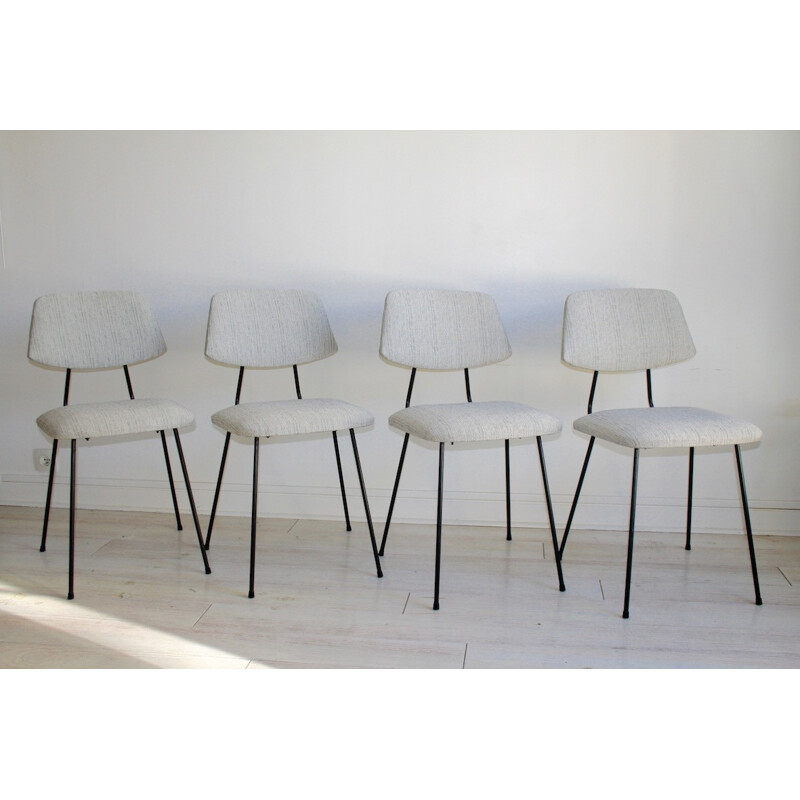 GISPEN Set of 4 grey chairs in metal and fabric, Wim RIETVELD and Dick Cordemeyer - 1950s