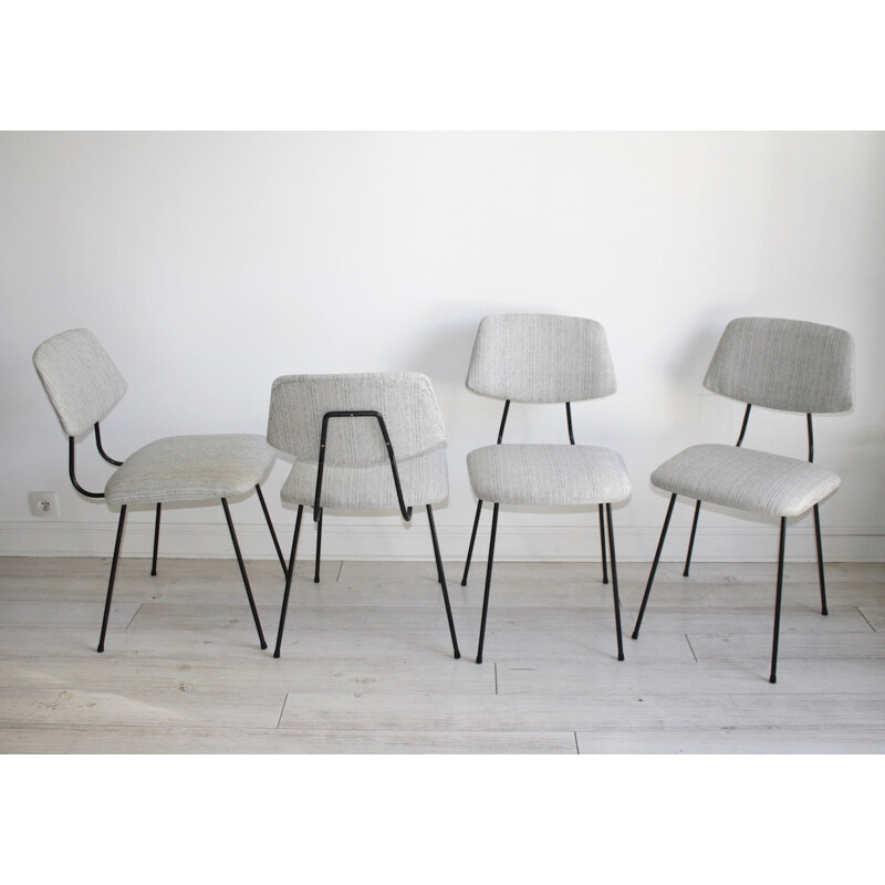 GISPEN Set of 4 grey chairs in metal and fabric, Wim RIETVELD and Dick Cordemeyer - 1950s