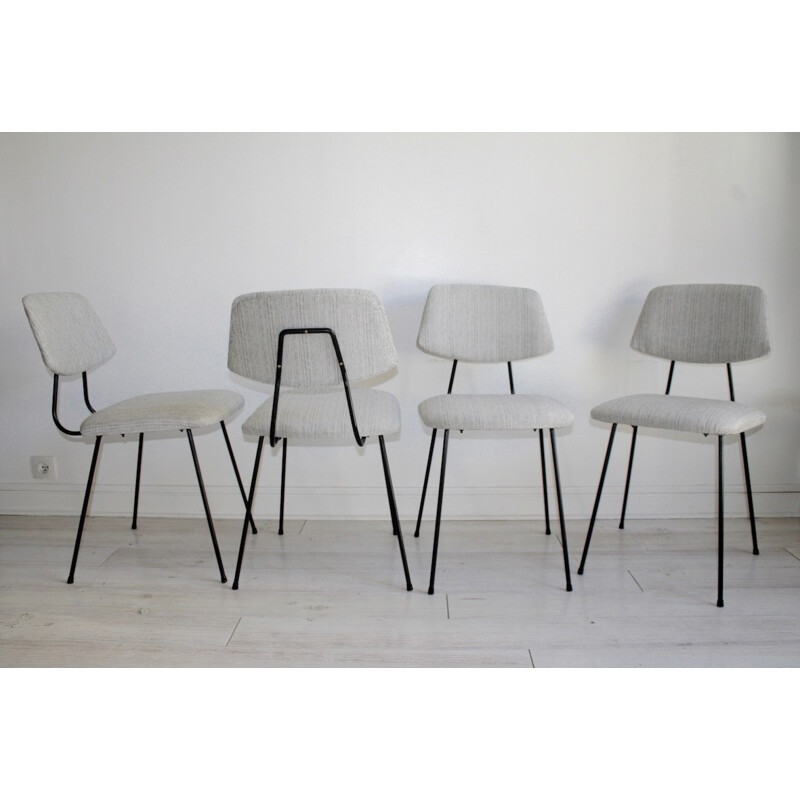 GISPEN Set of 4 grey chairs in metal and fabric, Wim RIETVELD and Dick Cordemeyer - 1950s