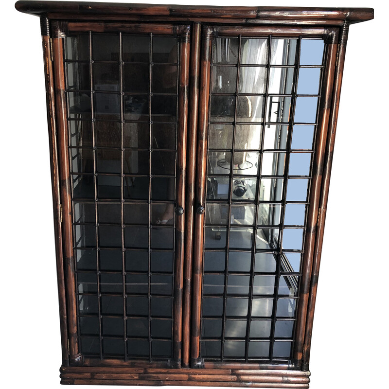 Vintage bamboo and glass display cabinet