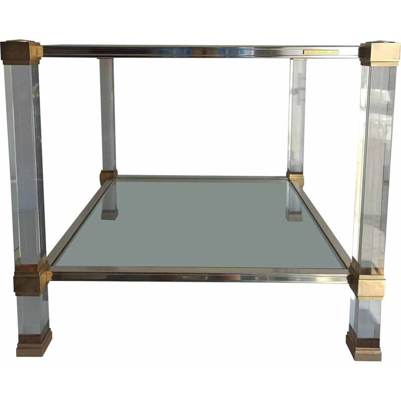 Square vintage coffee table in glass and altuglass by Pierre Vandel