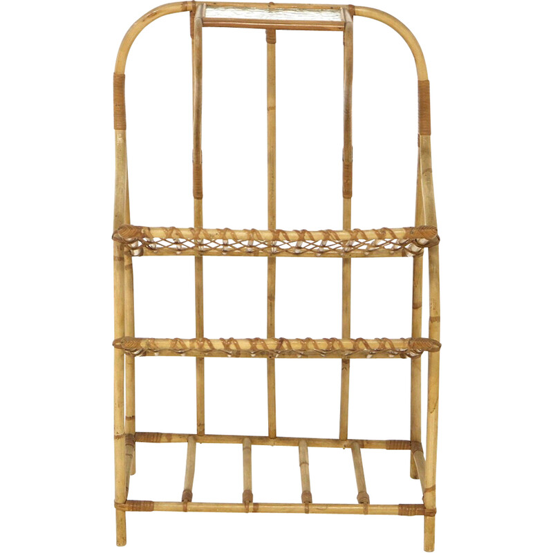 Vintage magazine rack in rattan and glass, Sweden 1960