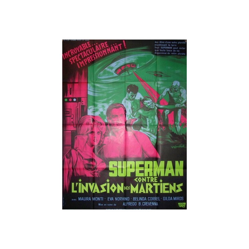 Affiche vintage de cinéma "superman contre l'invasion des martiens" par Alfredo b.Crevenna - 1965