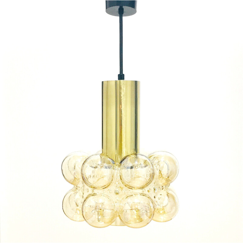 Mid century amber bubbelglas hanglamp van Helena Tynell voor Limburg, Duitsland 1960