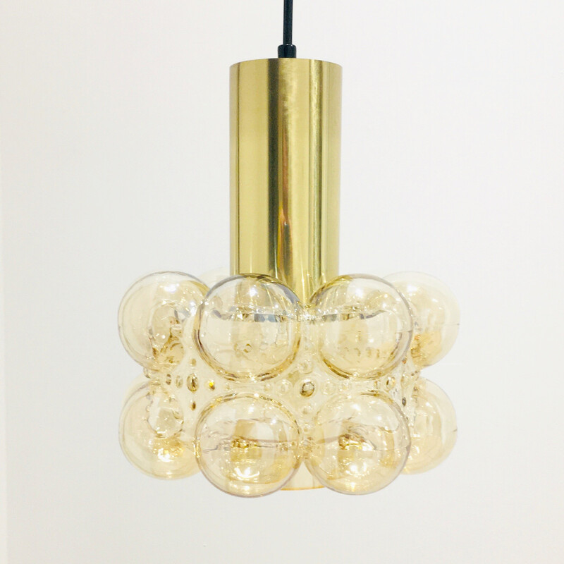 Lámpara colgante de cristal de burbujas ámbar de mediados de siglo, de Helena Tynell para Limburg, Alemania Años 60